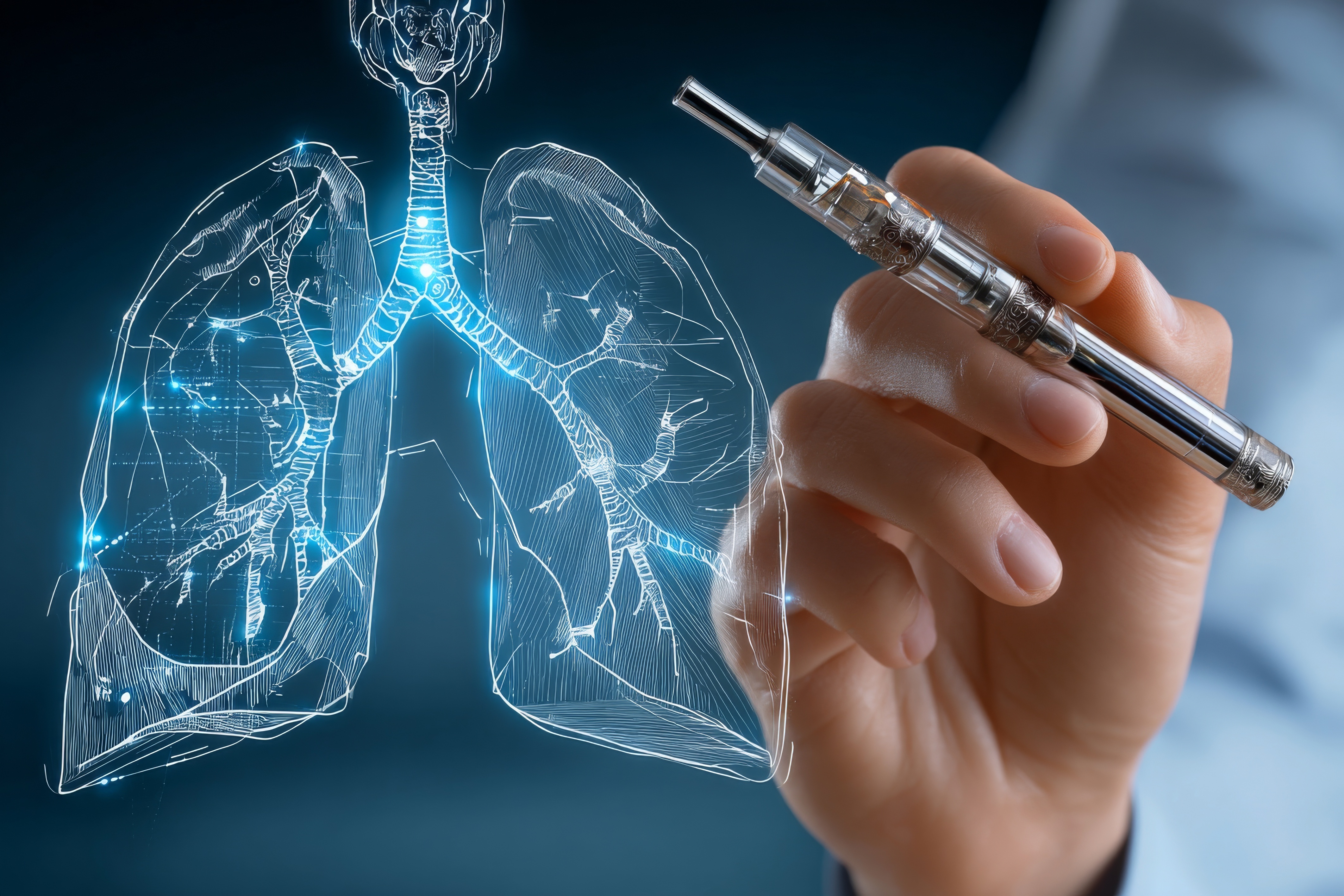 E-cigarette pointed at a lung diagram